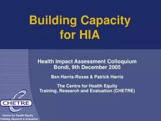 Building Capacity for HIA
