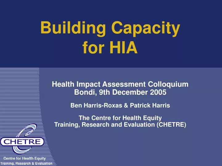 building capacity for hia