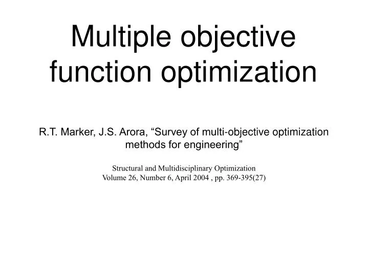 multiple objective function optimization