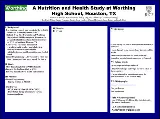 A Nutrition and Health Study at Worthing High School, Houston, TX