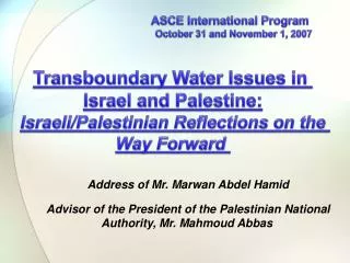 Transboundary Water Issues in Israel and Palestine: