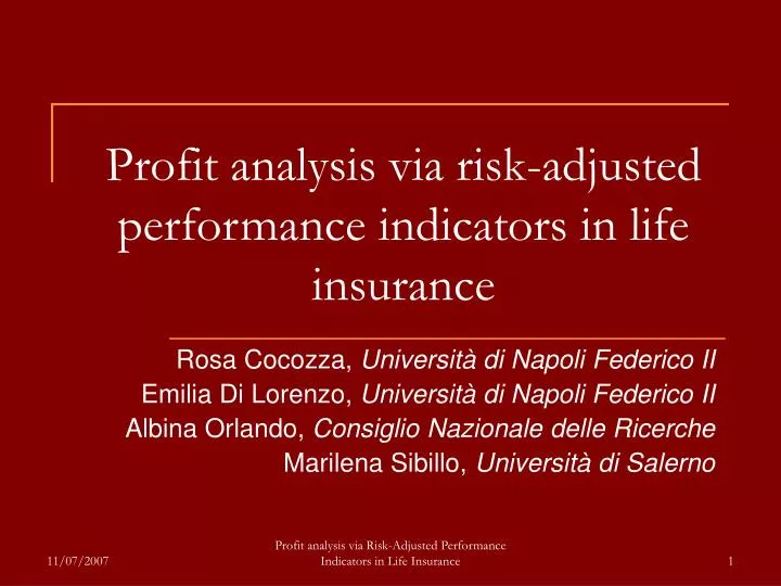 profit analysis via risk adjusted performance indicators in life insurance