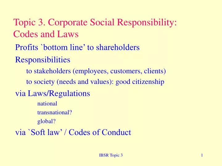 topic 3 corporate social responsibility codes and laws