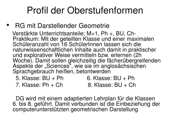 profil der oberstufenformen