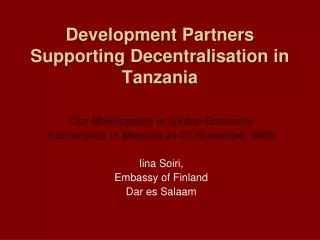 Development Partners Supporting Decentralisation in Tanzania