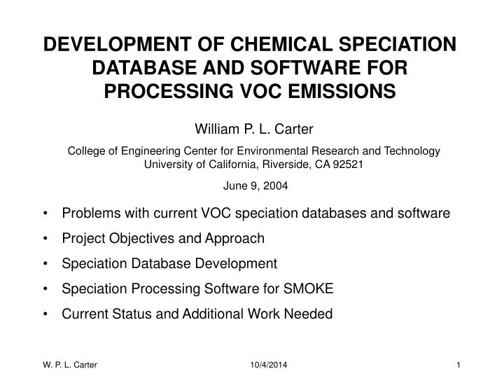 development of chemical speciation database and software for processing voc emissions