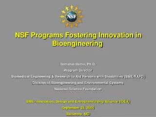 NSF Programs Fostering Innovation in Bioengineering