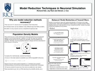 Model Reduction Techniques in Neuronal Simulation Richard Hall, Jay Raol and Steven J. Cox