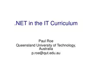 .NET in the IT Curriculum