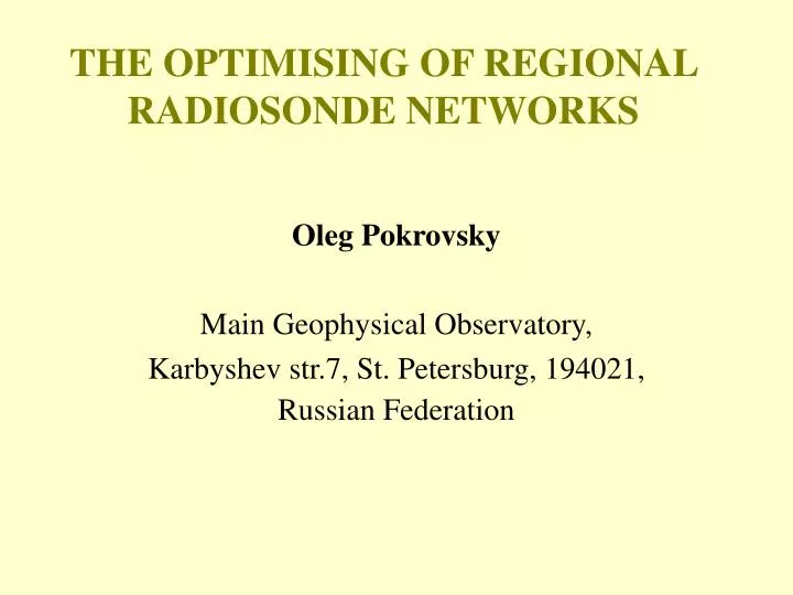 the optimising of regional radiosonde networks