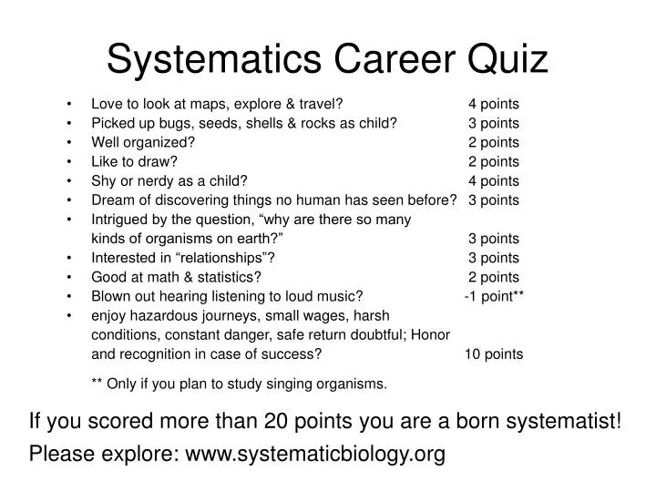systematics career quiz
