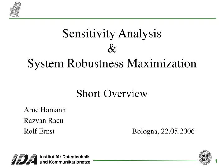 sensitivity analysis system robustness maximization short overview