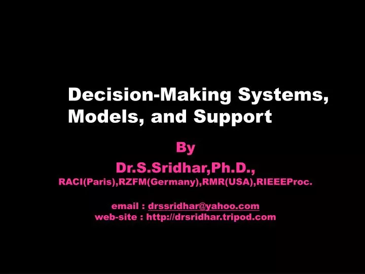decision making systems models and support