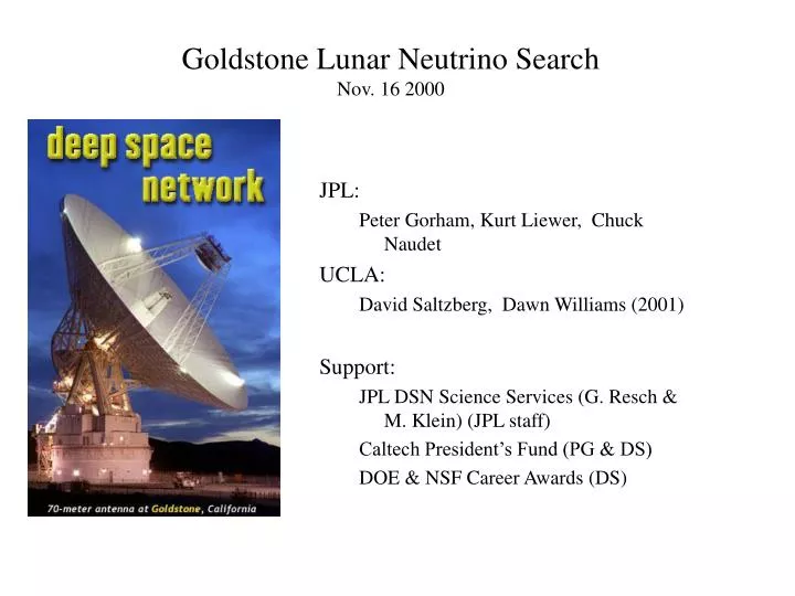 goldstone lunar neutrino search nov 16 2000