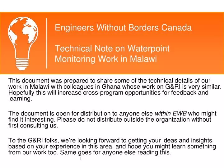 engineers without borders canada technical note on waterpoint monitoring work in malawi