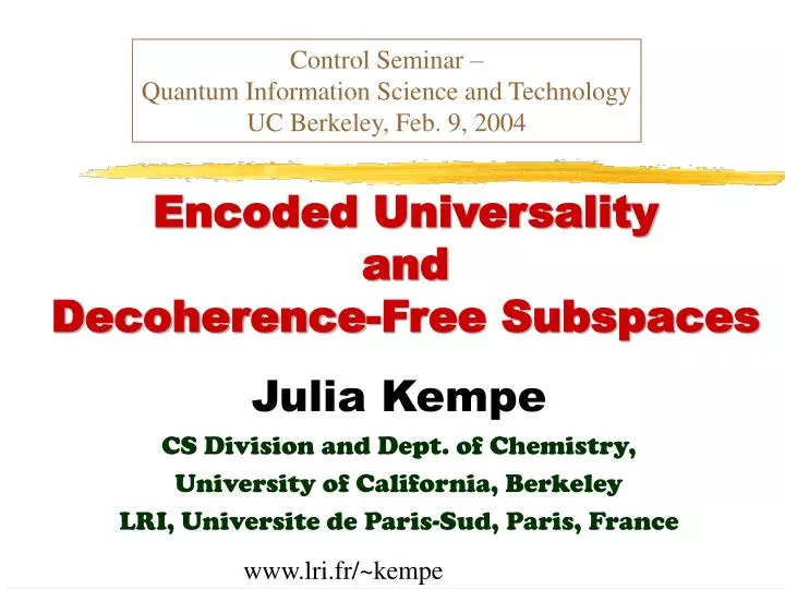 encoded universality and decoherence free subspaces