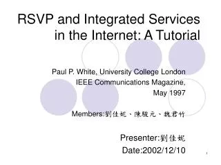 RSVP and Integrated Services in the Internet: A Tutorial