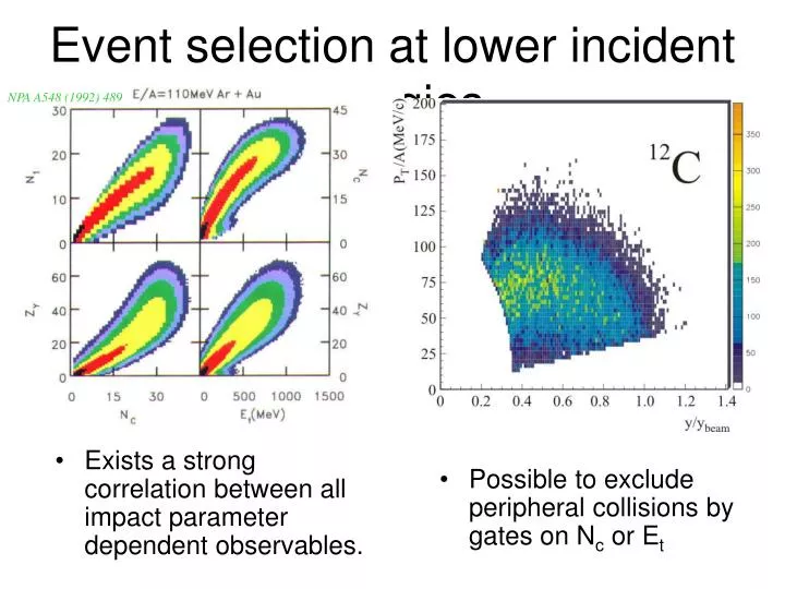 event selection at lower incident energies