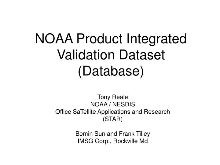 noaa product integrated validation dataset database