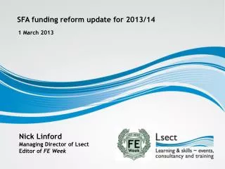 SFA funding reform update for 2013/14