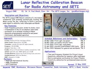 Lunar Reflective Calibration Beacon for Radio Astronomy and SETI