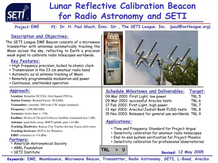 lunar reflective calibration beacon for radio astronomy and seti