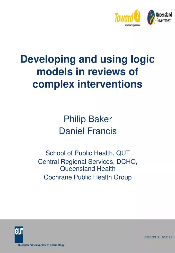 developing and using logic models in reviews of complex interventions