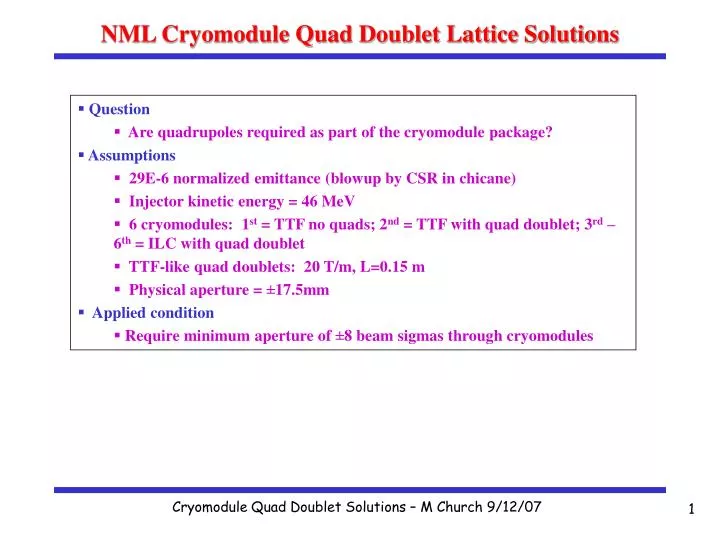 nml cryomodule quad doublet lattice solutions