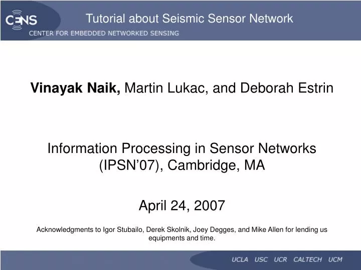 tutorial about seismic sensor network