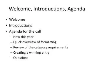 Welcome, Introductions, Agenda