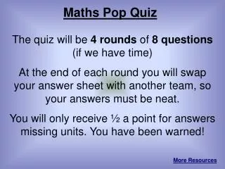 Maths Pop Quiz