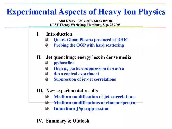 experimental aspects of heavy ion physics
