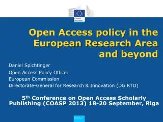 Open Access policy in the European Research Area and beyond