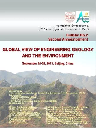 GLOBAL VIEW OF ENGINEERING GEOLOGY AND THE ENVIRONMENT September 24-25, 2013, Beijing, China