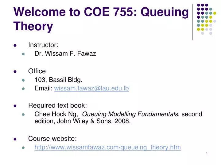 welcome to coe 755 queuing theory