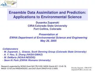Ensemble Data Assimilation and Prediction: Applications to Environmental Science