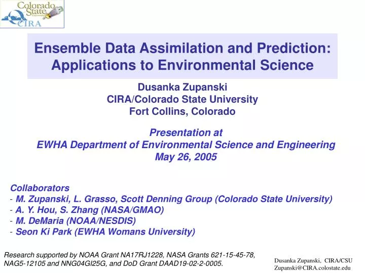 ensemble data assimilation and prediction applications to environmental science