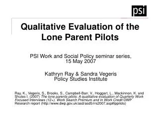 Qualitative Evaluation of the Lone Parent Pilots