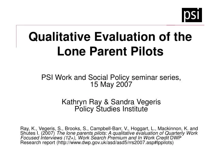 qualitative evaluation of the lone parent pilots