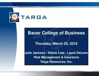 Bauer College of Business Thursday, March 25, 2010 Julie Jackson / Sheila Lum / Laura DeLeon