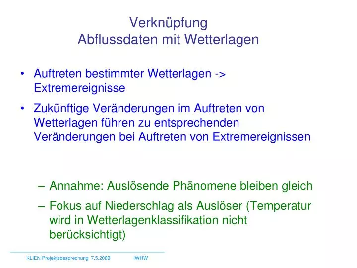 verkn pfung abflussdaten mit wetterlagen