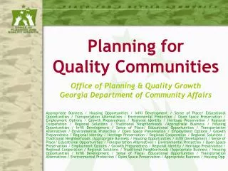 Office of Planning &amp; Quality Growth Georgia Department of Community Affairs