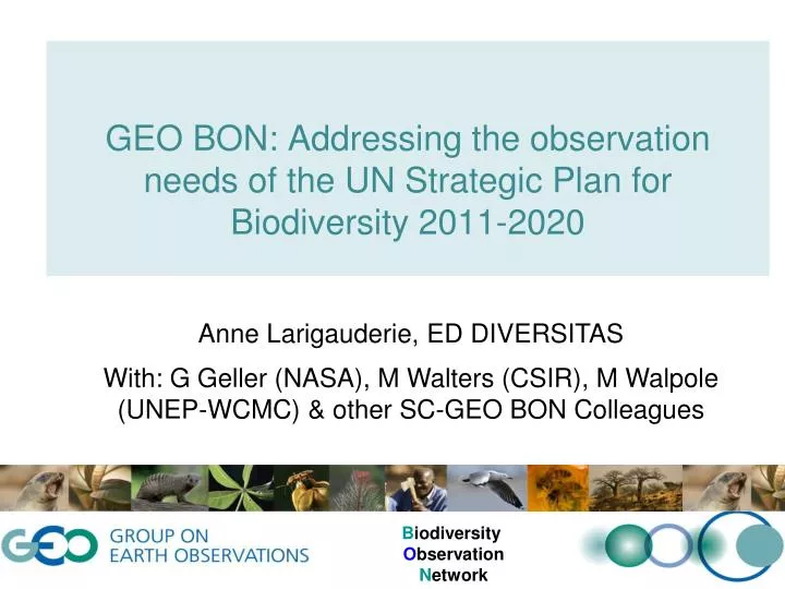 geo bon addressing the observation needs of the un strategic plan for biodiversity 2011 2020