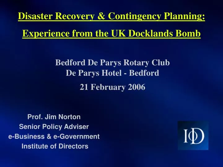 disaster recovery contingency planning experience from the uk docklands bomb