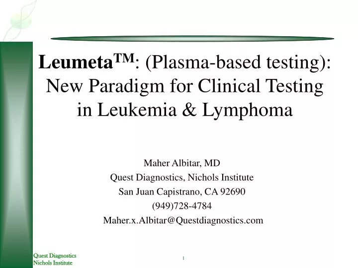 leumeta tm plasma based testing new paradigm for clinical testing in leukemia lymphoma