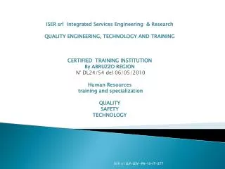 ISER srl Integrated Services Engineering &amp; Research