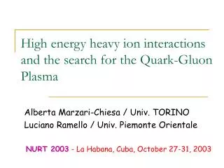 High energy heavy ion interactions and the search for the Quark-Gluon Plasma