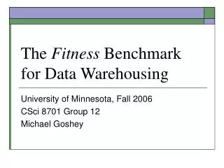 The Fitness Benchmark for Data Warehousing
