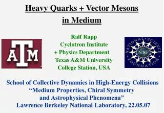 Heavy Quarks + Vector Mesons in Medium