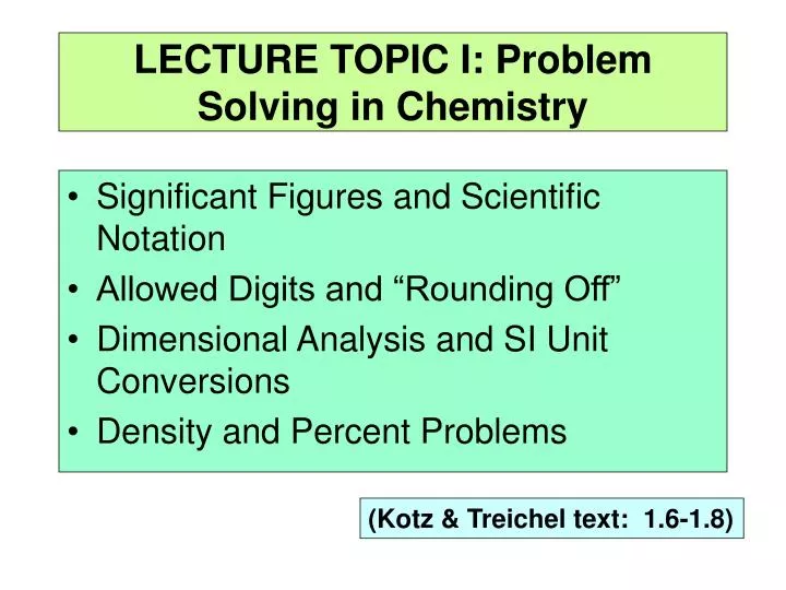 lecture topic i problem solving in chemistry